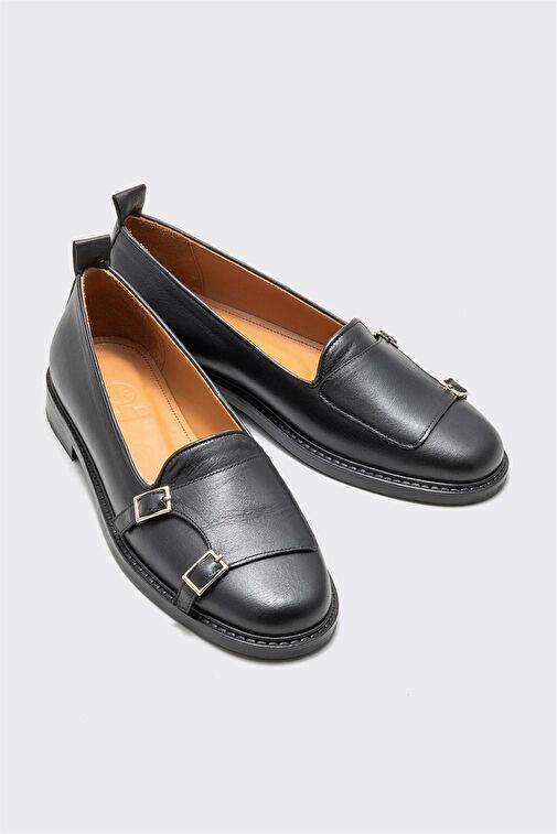 Siyah Deri Kadın Loafer - Görsel 3