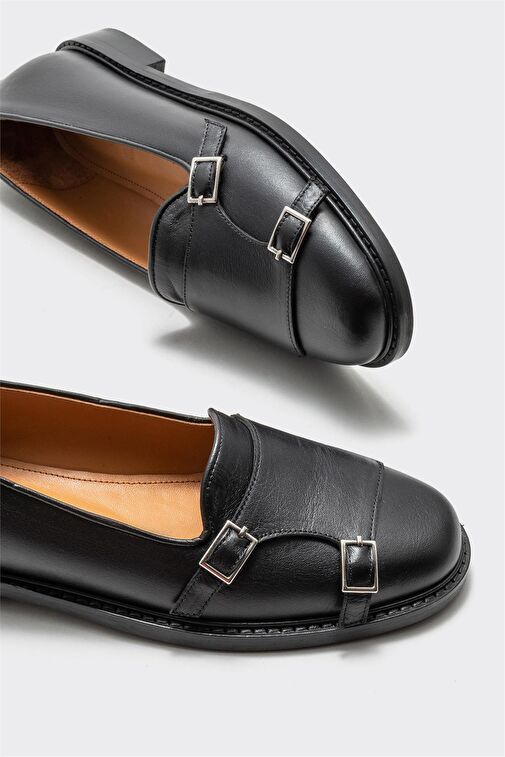 Siyah Deri Kadın Loafer - Görsel 4