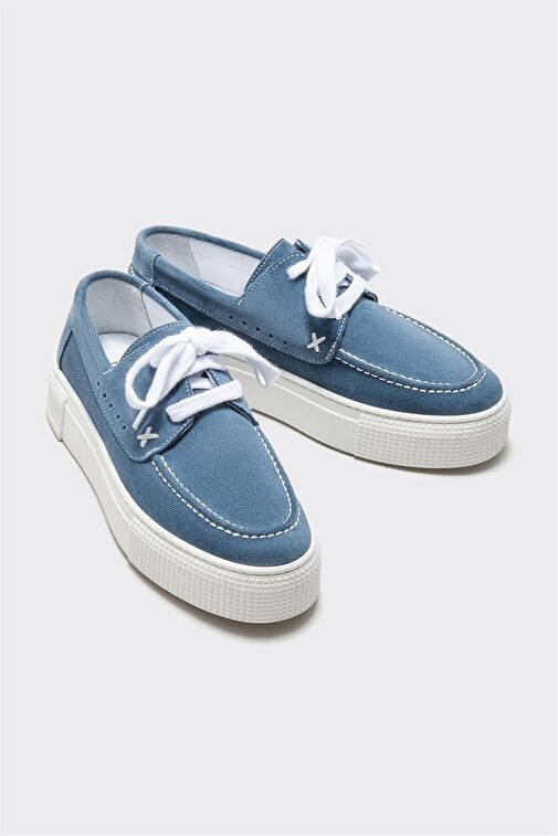 Mavi Deri Kadın Günlük Ayakkabı - Görsel 3