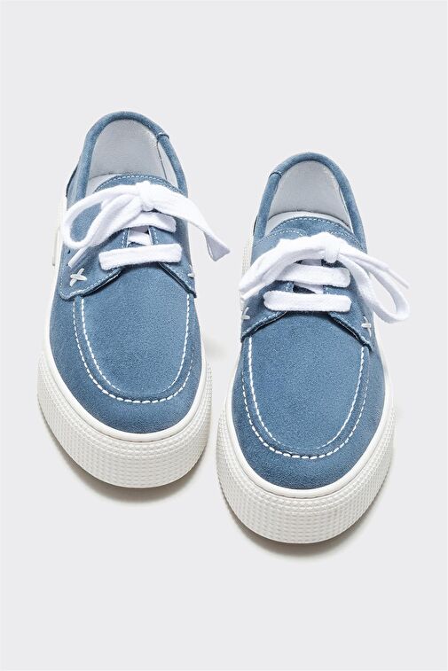 Mavi Deri Kadın Günlük Ayakkabı - Görsel 4