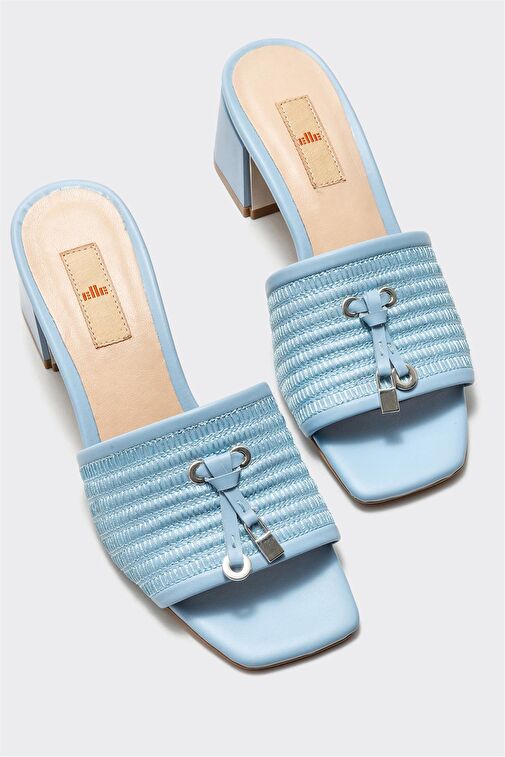 Mavi Deri Kadın Topuklu Terlik - Görsel 4