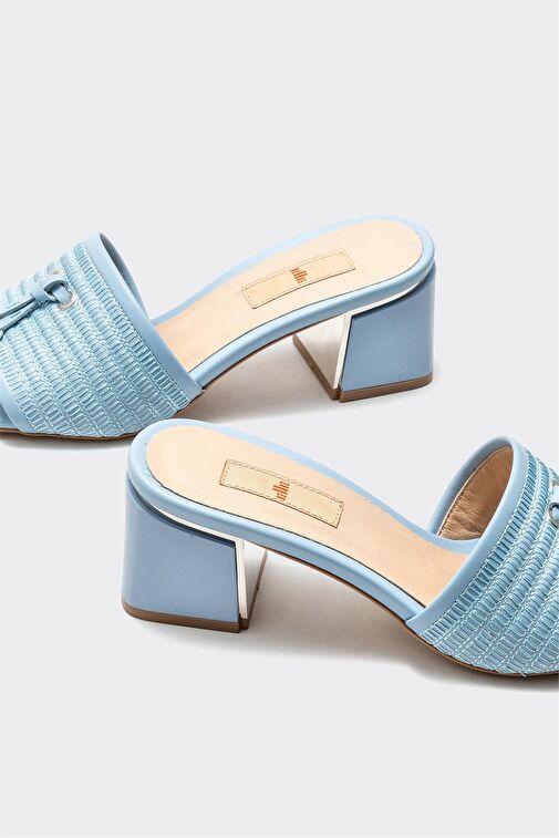 Mavi Deri Kadın Topuklu Terlik - Görsel 5