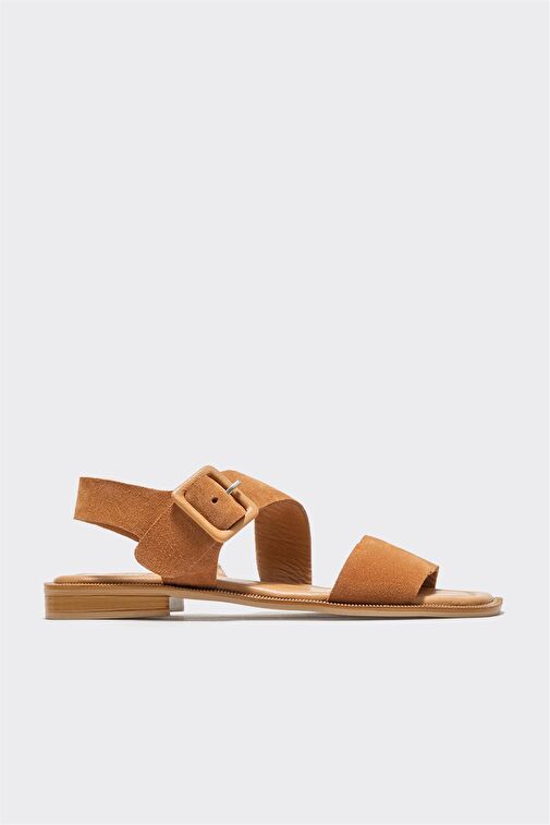 Taba Deri Kadın Düz Sandalet - Görsel 3