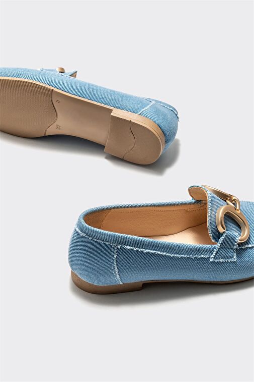 Mavi Deri Kadın Loafer - Görsel 5