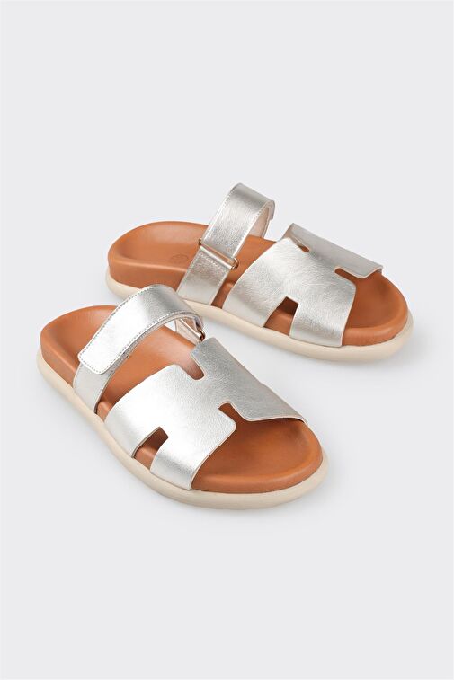 Elle Gümüş Kadın Deri Terlik GARNOVA-1 - Görsel 3