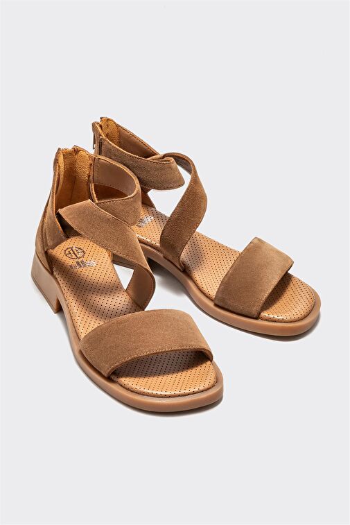 Taba Deri Kadın Düz Sandalet - Görsel 3