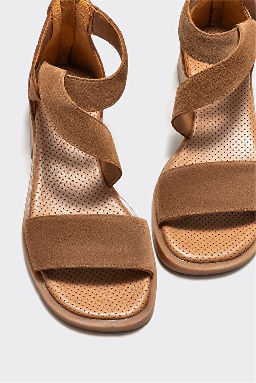 Taba Deri Kadın Düz Sandalet - Görsel 4