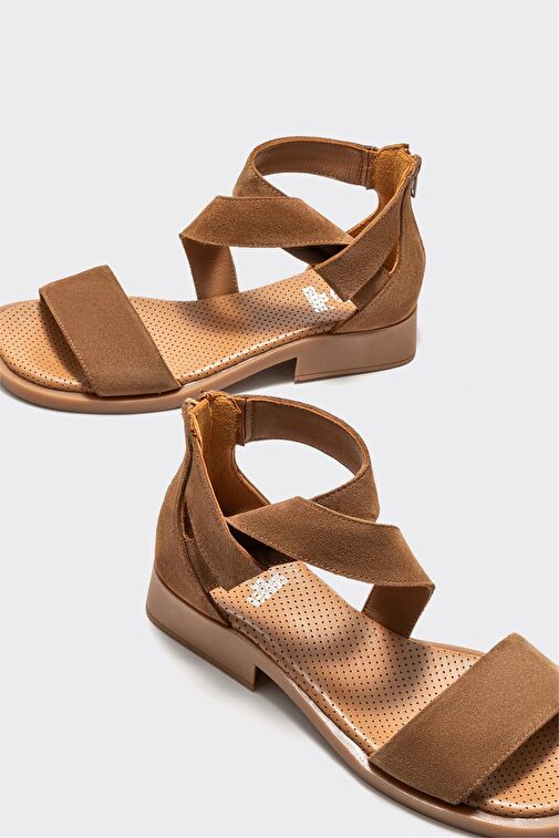 Taba Deri Kadın Düz Sandalet - Görsel 5