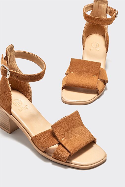 Elle Taba Kadın Süet Topuklu Sandalet BAYNESSA-1 - Görsel 4