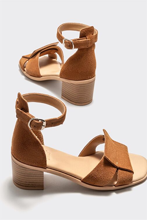 Elle Taba Kadın Süet Topuklu Sandalet BAYNESSA-1 - Görsel 5