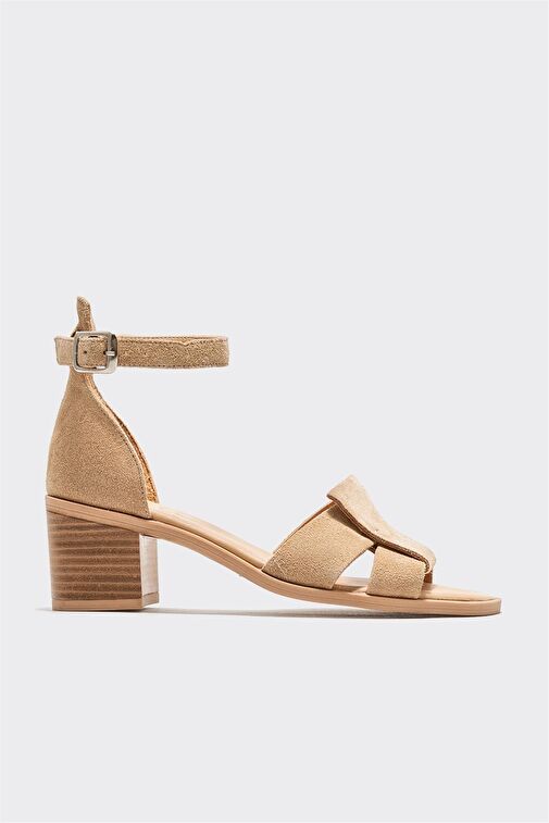 Bej Deri Kadın Topuklu Sandalet - Görsel 2