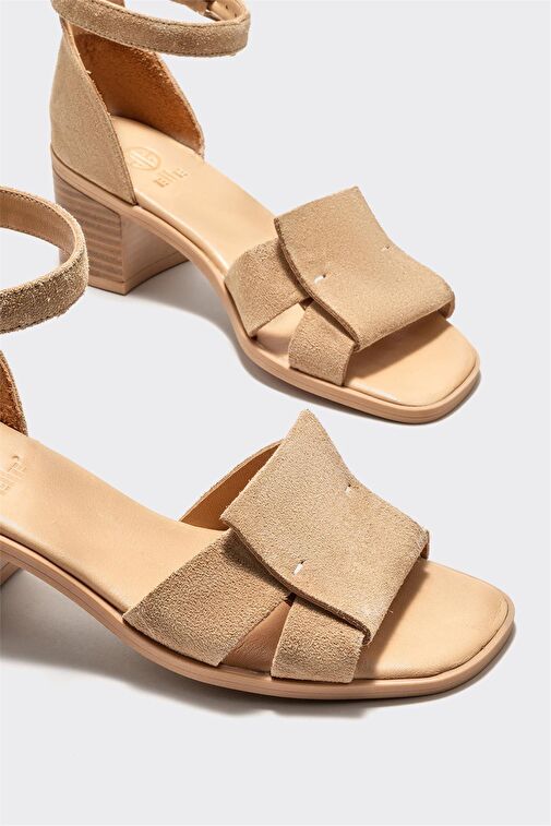Bej Deri Kadın Topuklu Sandalet - Görsel 4