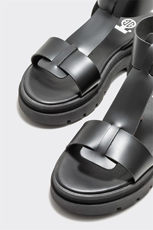 Siyah Deri Kadın Sandalet - Görsel 4