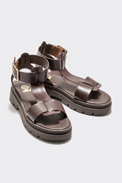 Kahve Deri Kadın Sandalet - Görsel 3