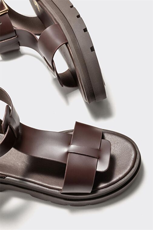 Kahve Deri Kadın Sandalet - Görsel 4