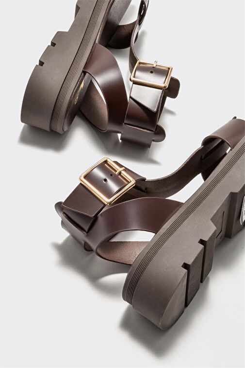 Kahve Deri Kadın Sandalet - Görsel 5