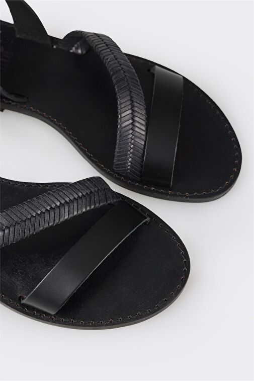 Siyah Deri Kadın Sandalet - Görsel 6