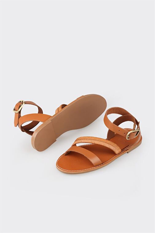 Taba Deri Kadın Sandalet - Görsel 4