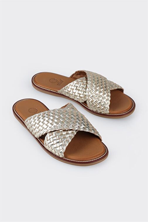 Taba Deri Kadın Düz Terlik - Görsel 3