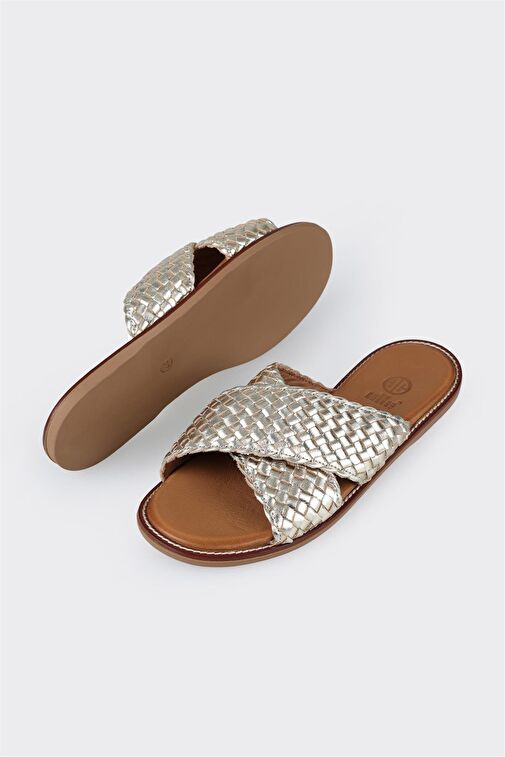 Taba Deri Kadın Düz Terlik - Görsel 4