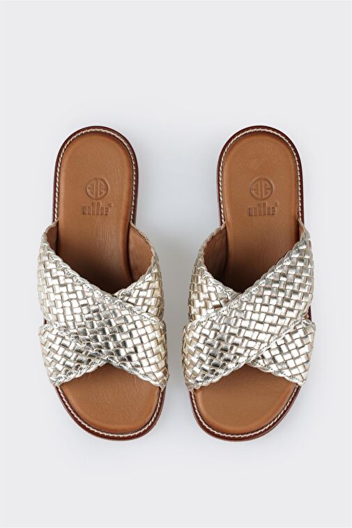 Taba Deri Kadın Düz Terlik - Görsel 5