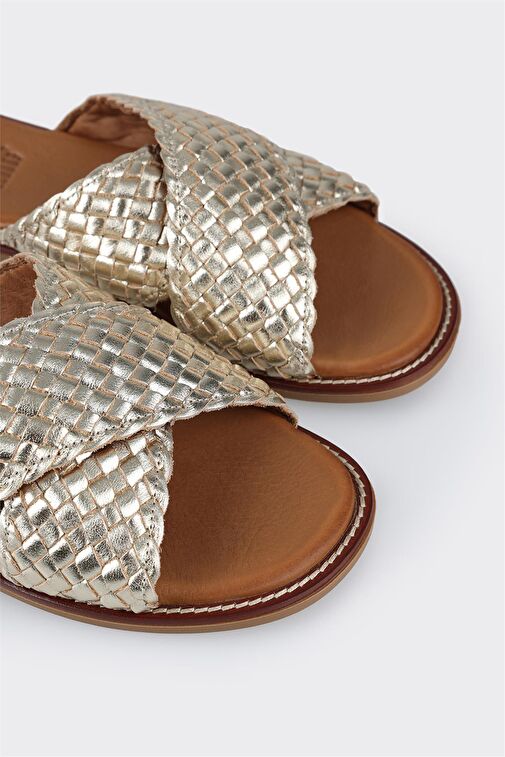 Taba Deri Kadın Düz Terlik - Görsel 6