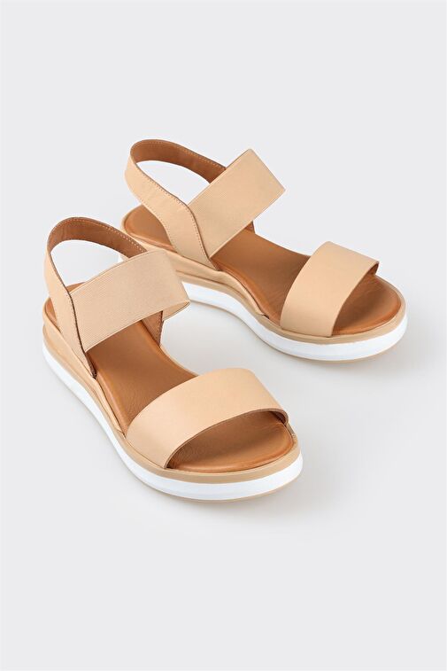 Naturel Deri Kadın Dolgu Topuk Sandalet - Görsel 3