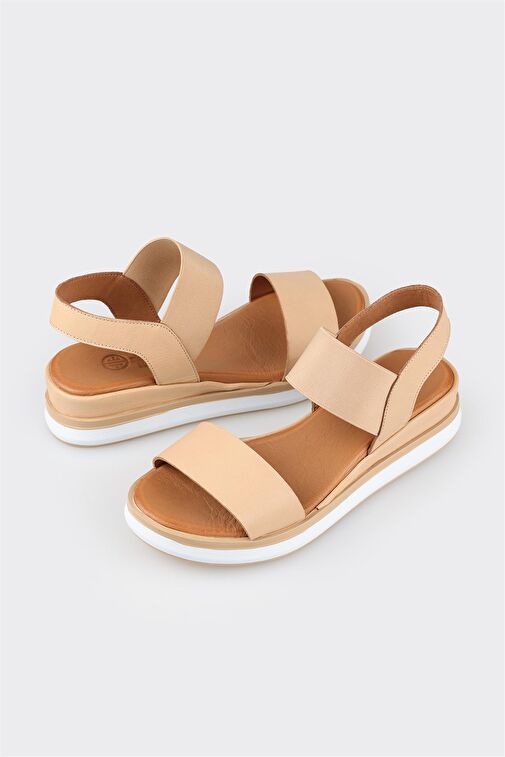 Naturel Deri Kadın Dolgu Topuk Sandalet - Görsel 5