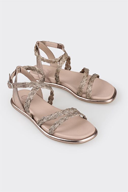 Platin Deri Kadın Düz Sandalet - Görsel 2