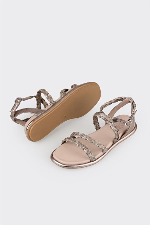 Platin Deri Kadın Düz Sandalet - Görsel 4