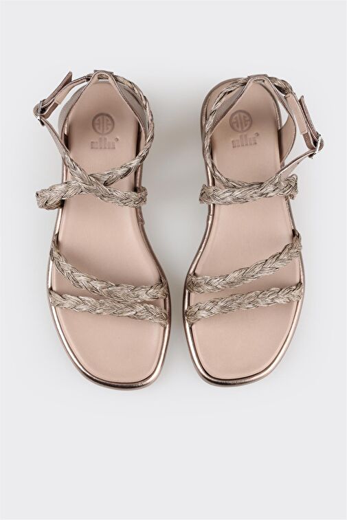 Platin Deri Kadın Düz Sandalet - Görsel 5