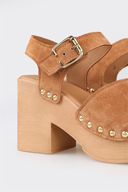 Taba Deri Kadın Topuklu Sandalet - Görsel 9