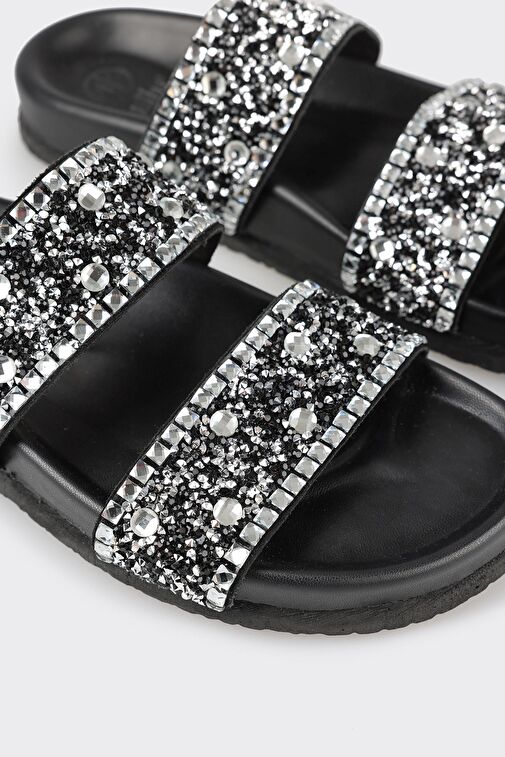 Siyah Deri Kadın Terlik - Görsel 5