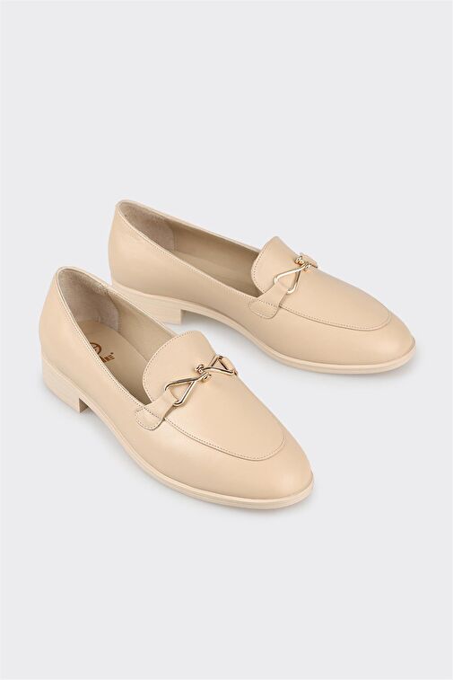 Elle Elle Bej Deri Kadın Loafer | Boyner Bej - 3. görsel