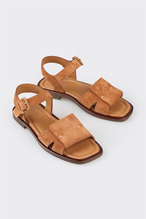 Taba Deri Kadın Düz Sandalet - Görsel 3