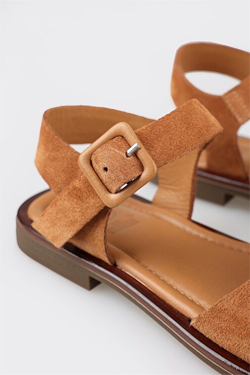 Taba Deri Kadın Düz Sandalet - Görsel 6