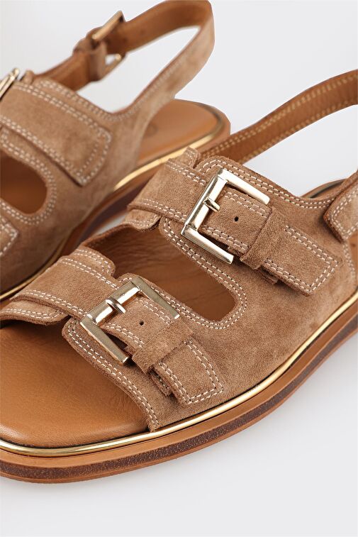 Taba Deri Kadın Düz Sandalet - Görsel 6