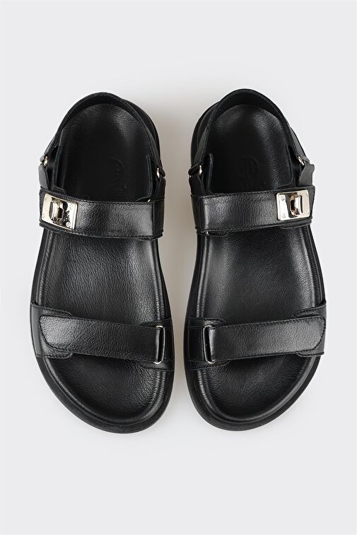 Siyah Deri Kadın Spor Sandalet - Görsel 5