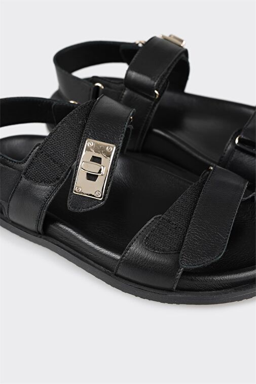 Siyah Deri Kadın Spor Sandalet - Görsel 6