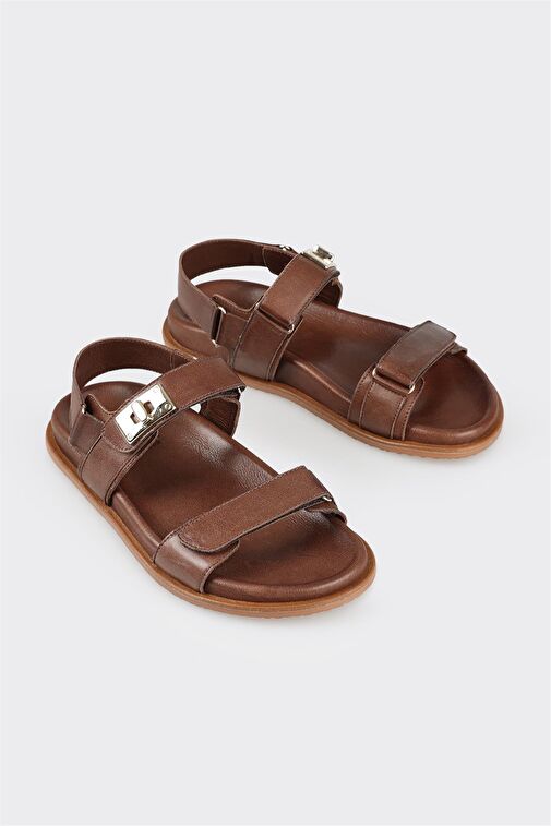 Kahve Deri Kadın Spor Sandalet - Görsel 3