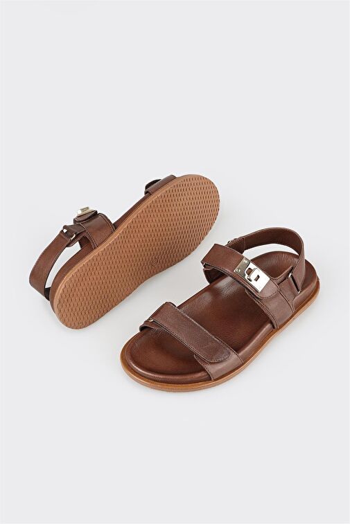 Kahve Deri Kadın Spor Sandalet - Görsel 4