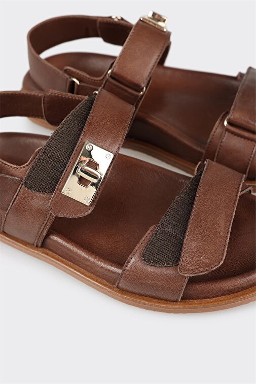 Kahve Deri Kadın Spor Sandalet - Görsel 6