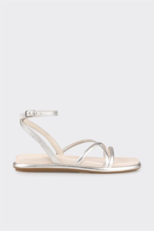 Lame Deri Kadın Düz Sandalet - Görsel 2