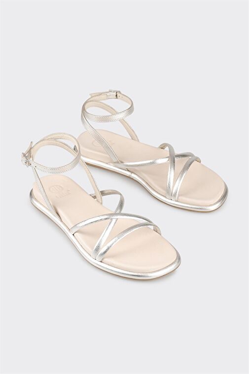 Lame Deri Kadın Düz Sandalet - Görsel 3