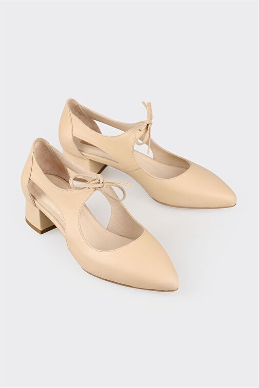 Bej Deri Kadın Topuklu Ayakkabı - Görsel 3