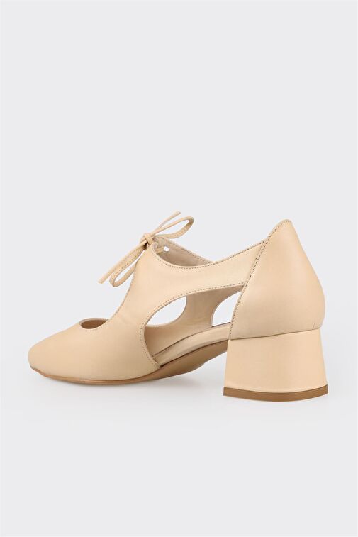 Bej Deri Kadın Topuklu Ayakkabı - Görsel 4