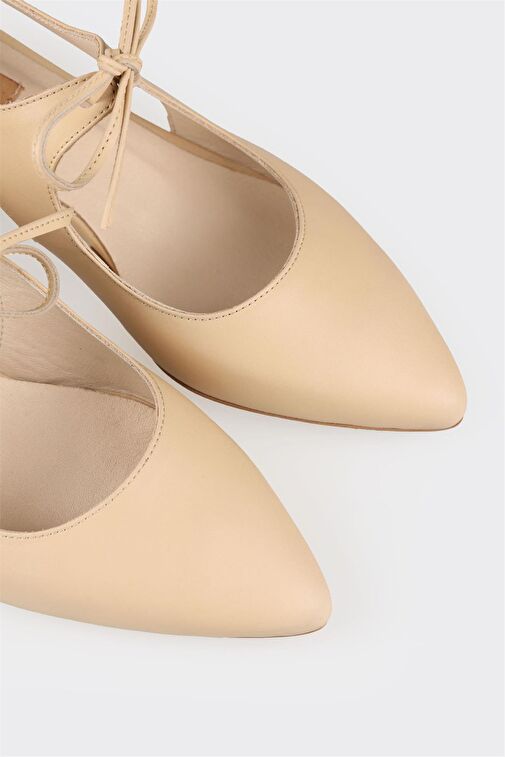 Bej Deri Kadın Topuklu Ayakkabı - Görsel 5