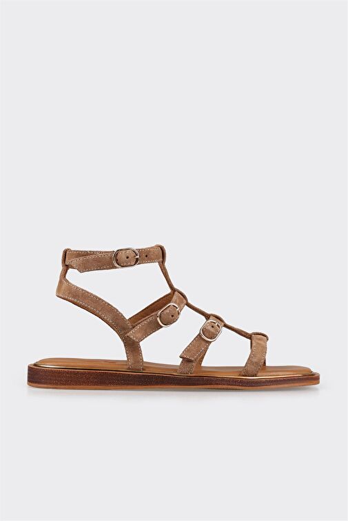 Taba Deri Kadın Düz Sandalet - Görsel 2