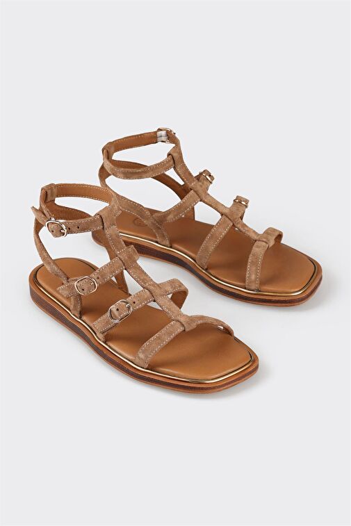 Taba Deri Kadın Düz Sandalet - Görsel 3