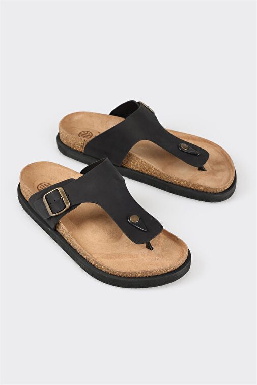 Siyah Deri Erkek Terlik - Görsel 3